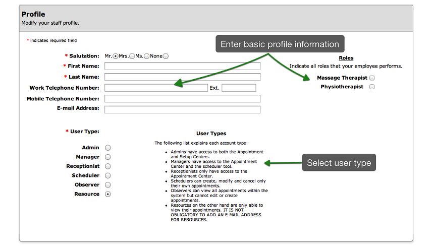 user privileges for online scheduling software