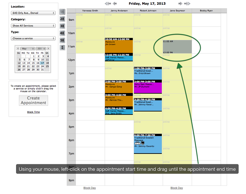 scheduling an appointment time with the online booking software