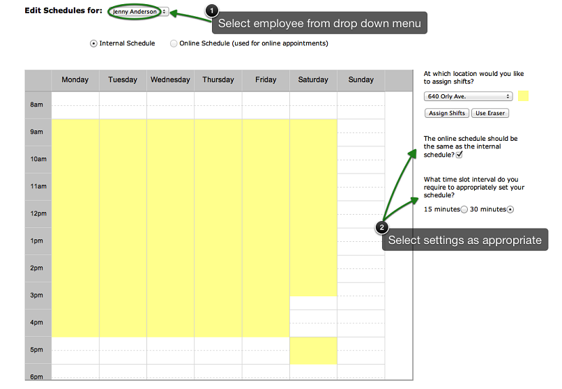 modifying online appointment scheduling availibility for a staff