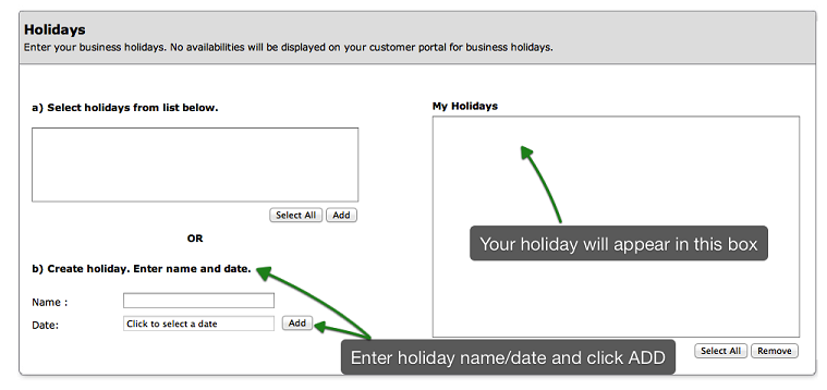 manage holidays online web calendar